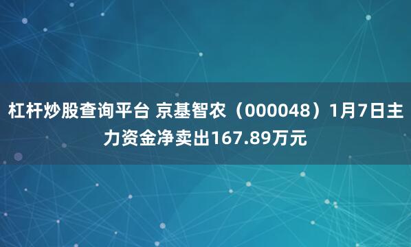 杠杆炒股查询平台 京基智农（000048）1月7日主力资金净卖出167.89万元