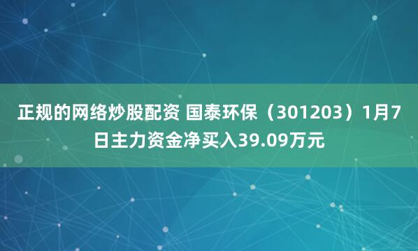 正规的网络炒股配资 国泰环保（301203）1月7日主力资金净买入39.09万元