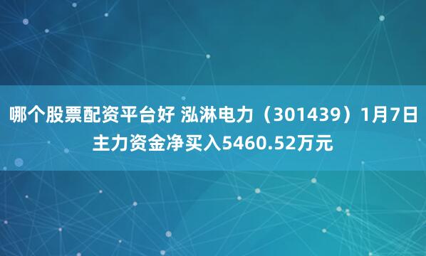 哪个股票配资平台好 泓淋电力（301439）1月7日主力资金净买入5460.52万元