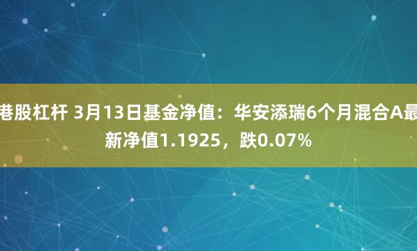 港股杠杆 3月13日基金净值：华安添瑞6个月混合A最新净值1.1925，跌0.07%