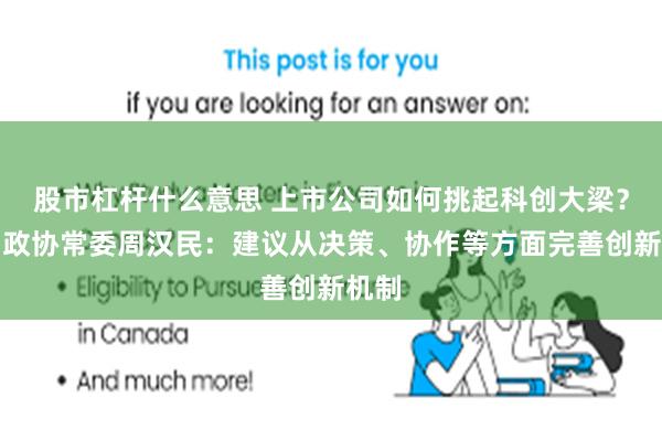 股市杠杆什么意思 上市公司如何挑起科创大梁？全国政协常委周汉民：建议从决策、协作等方面完善创新机制